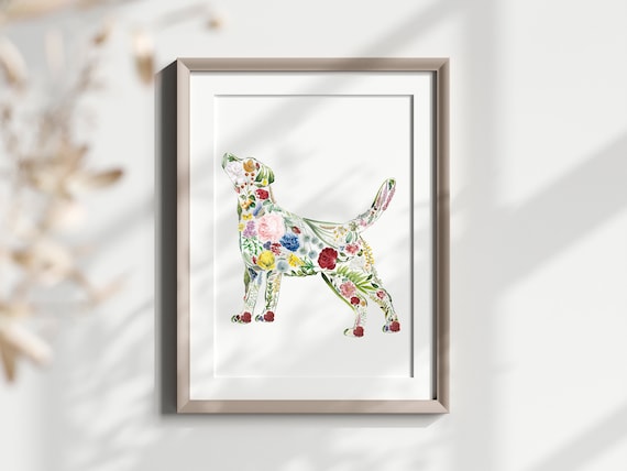 Custom Labrador Wall Art Print, Dog Art, Watercolor Vintage Floral Labrador, Pet Wall Decor, Dog Poster For Kid's Room