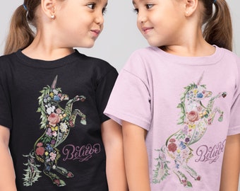 Toddler Unicorn Flower Shirt, Mommy And Me Shirt, Unicorn Birthday Party Shirt, Floral Unicorn, Girl Unicorn Shirt, Gift For Kids
