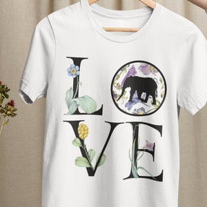 Floral Elephant T Shirt, Floral Love Shirt, Love Shirt, Elephant Gift Shirt, Elephant Lover Gift, Elephant Shirt, Wild Animal Shirt