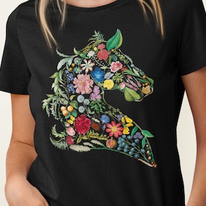 Horse Shirt, Horse With Botanical Flowers, Horse Lover Shirt, Farmer Shirt, Floral Horse Shirt, Gift For Horse Lovers, Horse Head Silhouette