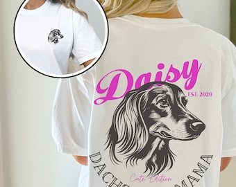 Custom Long Haired Dachshund Shirt, Comfort Colors Tee, Wiener Mom Gifts, Cute Sausage Dog T-Shirt With Personalized Name And Year