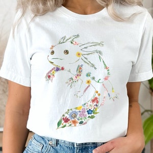 Axolotl Shirt, Axolotl Lover T-Shirt, Axolotl Gifts, Cute Axolotl Outfit For Women, Botanical Flowers Floral Axolotl