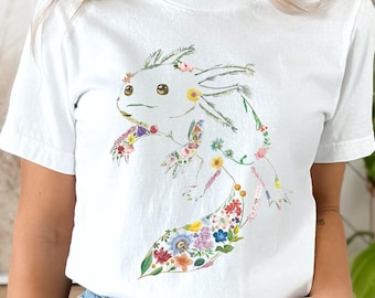 Axolotl shirt, Axolotl minnaar T-shirt, Axolotl geschenken, schattige Axolotl outfit voor vrouwen, botanische bloemen Floral Axolotl