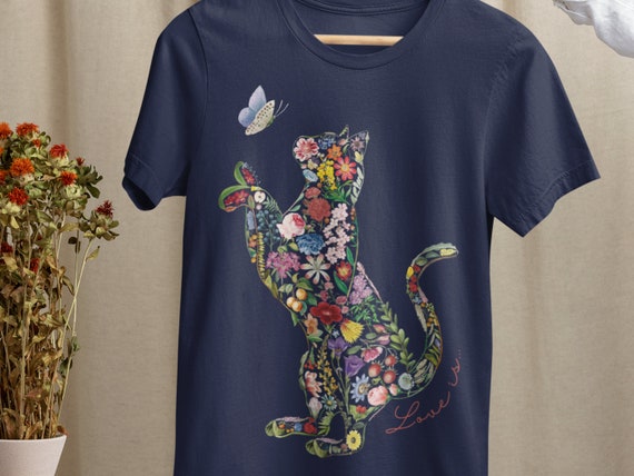 Cat Mom Shirt - Floral Cat Shirt - Cat Silhouette Shirt - Cat Lover Shirt - Cat Owner Gift - Siamese Cat - Unisex T-Shirt