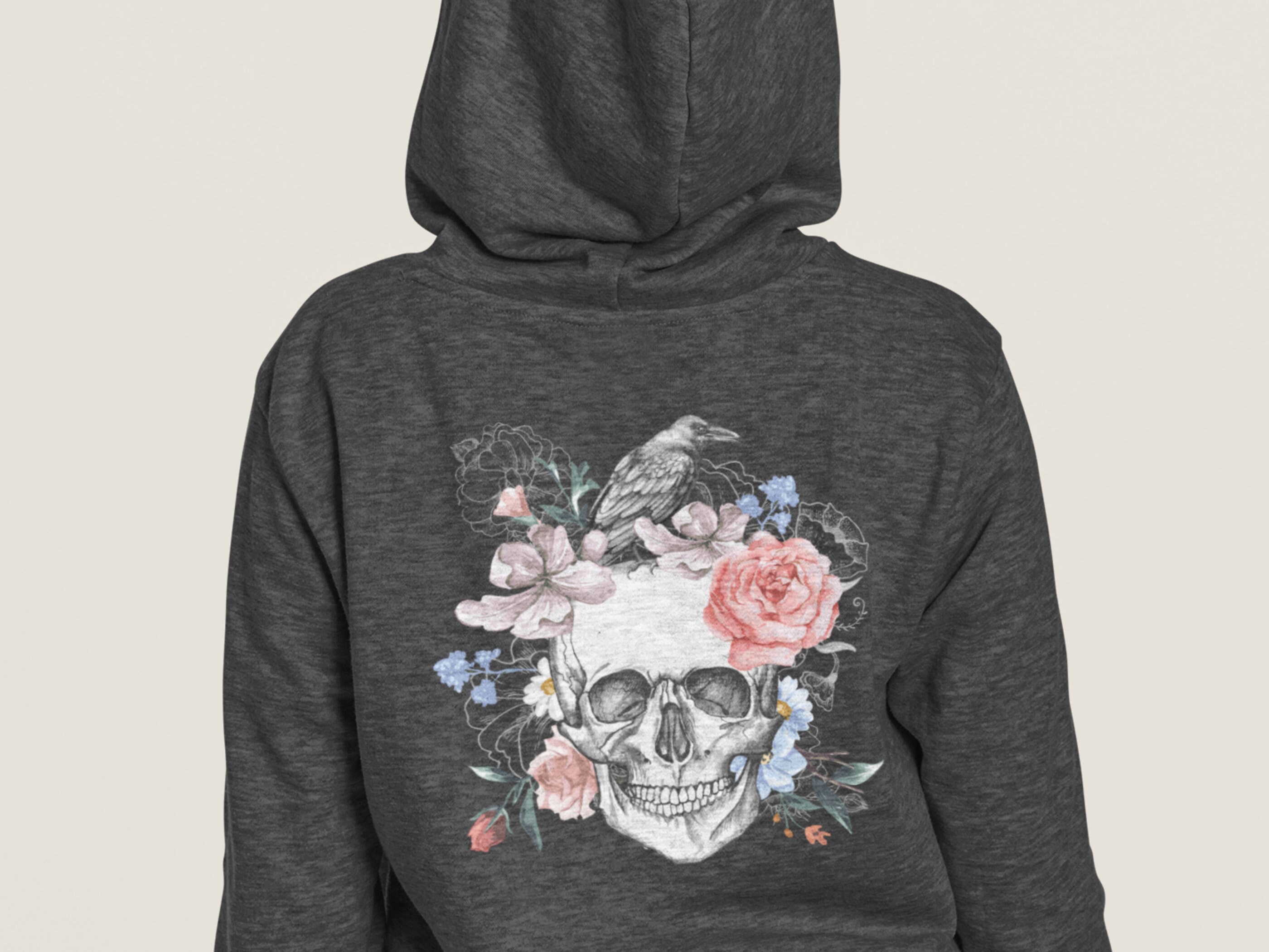 Floral Skull Hoodie - Etsy