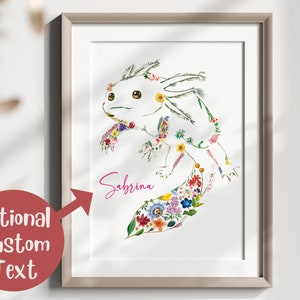 Custom Axolotl Wall Art Print With Monogram Personalized Name, Axolotl Lover Gifts, Floral Axolotl Silhouette Poster, Colorful Home Decor