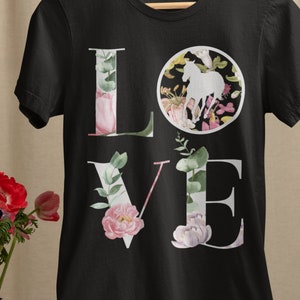 Kids Floral Horse Shirt with Botanical Flowers, Horse Gift for Horse Lover Youth