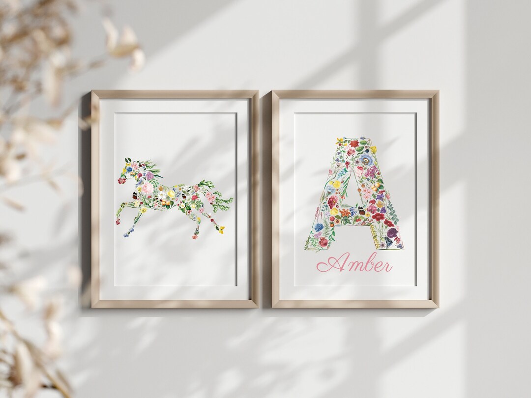 Custom Horse Wall Art Print, Set of 2 Prints, Horse and Monogram ...