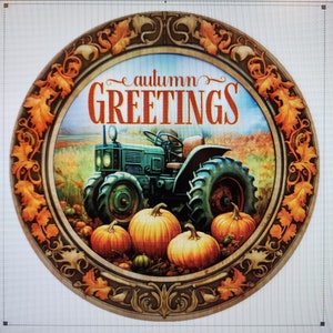 Cartel de corona de tractor de saludos de otoño