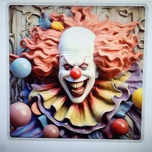Signo de corona de Halloween de payaso 3D aterrador.