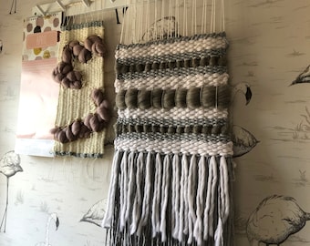 Large woven wallhanging | weave | wall art | grey boho | fibre art | home decor | grey white cotton & merino wool | handmade