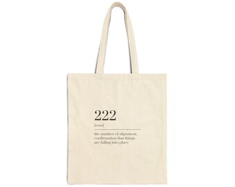 222 Angel Number Tote Bag, Minimalist Spiritual Canvas, Wellness Alignment Yoga Bag