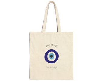 Evil Eye Cotton Canvas Tote Bag: Good Vibes Only, Eco-Friendly