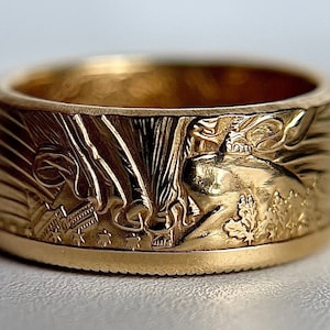 22k Gold USA Coin Ring | 1/2 Ounce Random Date | Engagement Hand Made High Visible Detail |