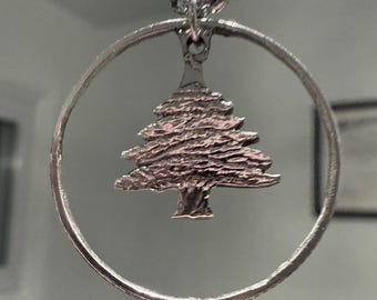 Lebanon Silver Necklace, Lebanese Silver Pendant | Chain Pendant | Gift from Lebanon | Beirut Unique Niche Lebanese Gift | Cedar Tree