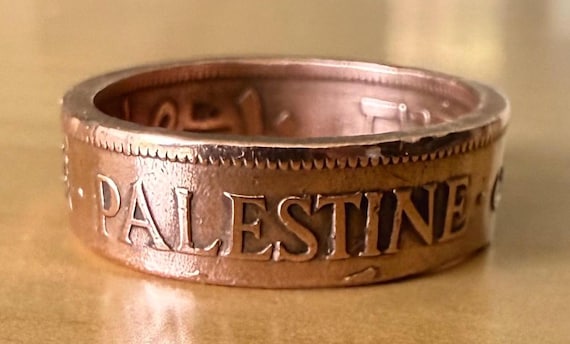 Palestinian Vintage 1940s (Hand Made) Copper Coin Ring | 10 Mils Coin| Authentic Coin/Rare Find | Palestine Handmade Jewelry • Antique
