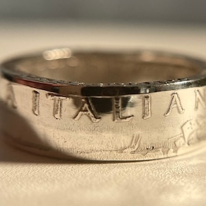 Włoski srebrny pierścień monetarny | Anello Moneta Italiana | Włoskie rękodzieło (Unisex) (rozmiary 8-14) | Pierścień Rome
