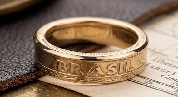 Brazilian Brass Coin Ring: Handcrafted Cultural Jewelry