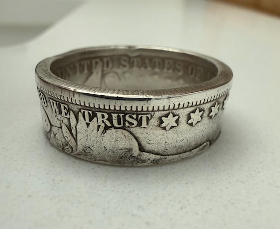 Antique US Silver Barber Ring, Barber Half Dollar Ring Vintage, 90% Silver Piece