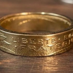 Anillo con moneda de oro francesa, Francia París Anillo europeo Liberté Égalité Fraternité, recuerdo de París