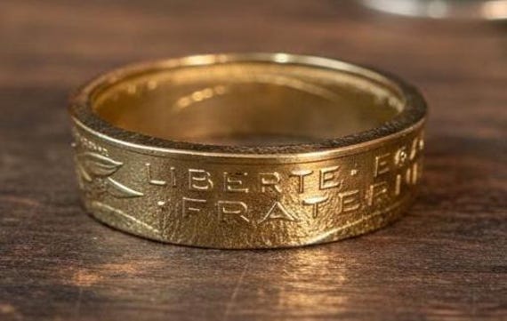 French Gold Coin Ring, France Paris European Ring Liberte Egalite Fraternite, Paris Souvenir