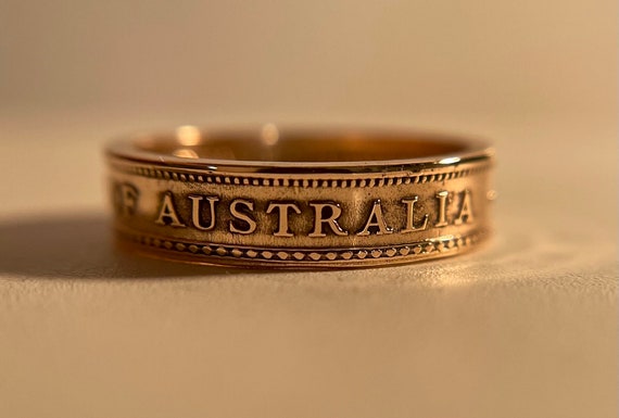 Australia Ring | Australian Vintage Coin Ring Minimalist Rose Gold Ring | Hand Made Thin Band | Gift from Australia