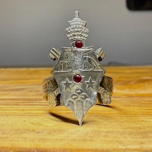 Vatican Vintage Hand Carved Silver Seal Ring | Catholic Heraldic Silver Piece | Antique Crusade Ruby Hand Made Ring