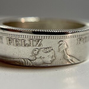 Peruwiański Srebrny Pierścień Sol Coin | 1/2 Sol 100-letni Srebrny Pierścień Unisex Ręcznie Wykonany | Peruwiański Pierścień Moneta | 1907-1917