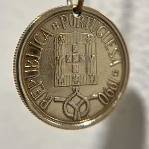 Gold Portuguese Coin Necklace | Portugal Fashion Pendant | Português 5 Escudos Vintage Coin Jewelry