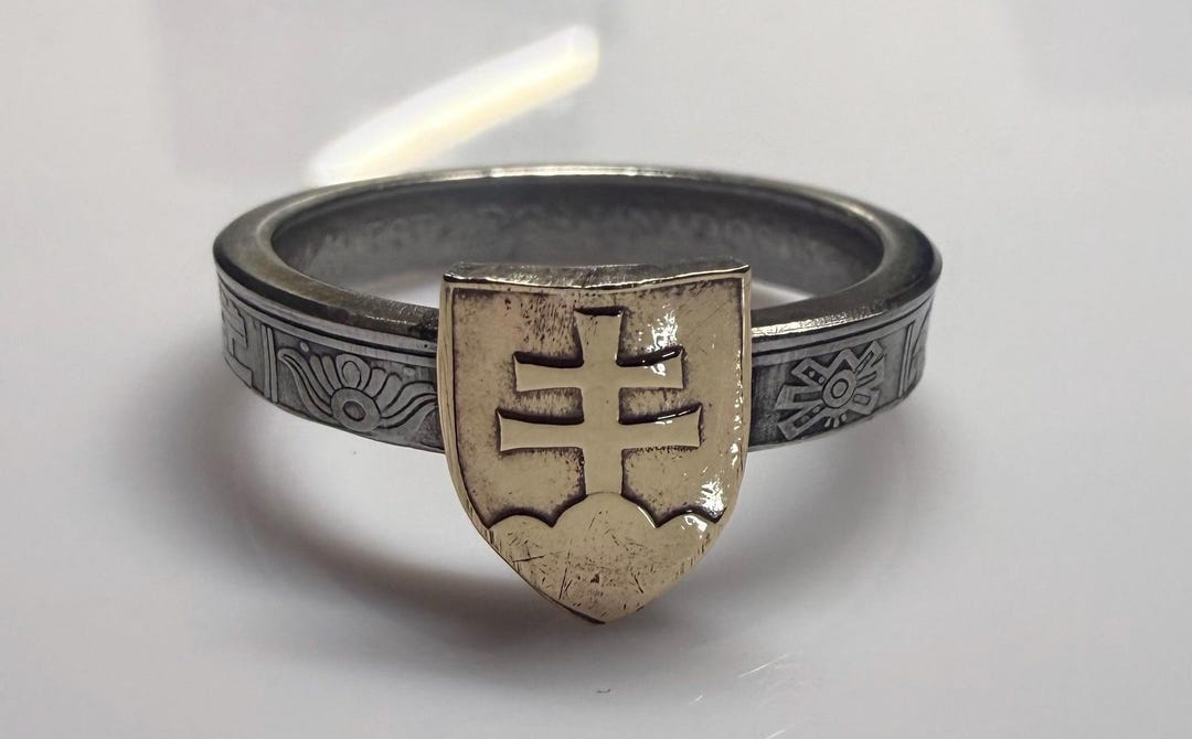 Slavic Rings Slovakian Coat of Arms Ring | Slovak Double Cross Shield Signet ...