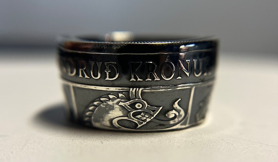 Icelandic Silver Coin Ring | Antique Finish Hand Made Iceland Silver Ring | Guardians of Iceland From an Authentic Silver 500 Kronur 1974