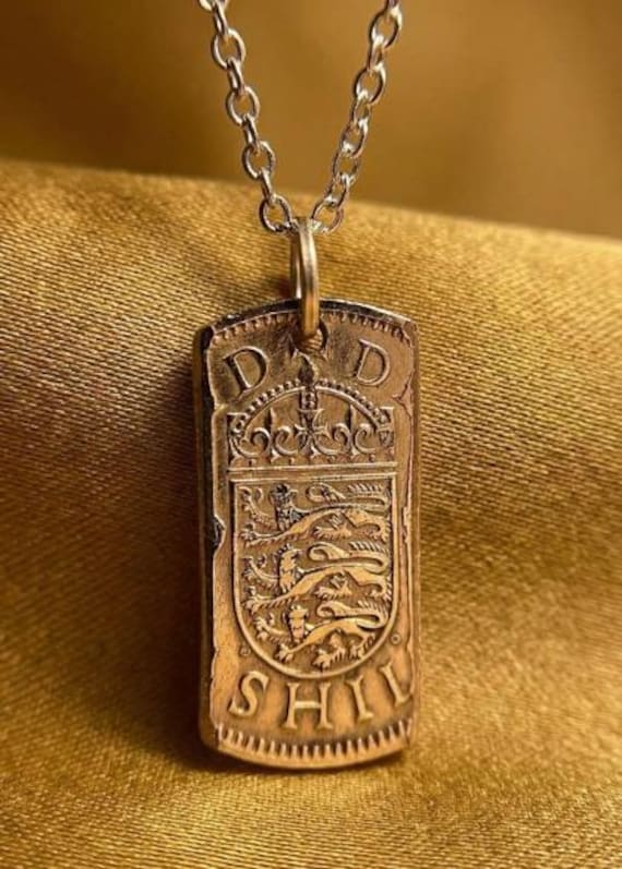 UK Shilling Coin Necklace: Royal Coat of Arms Pendant