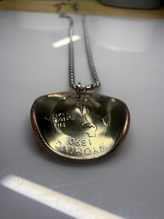 Handcrafted Wyoming Coin Necklace, Cowboy Hat Coin Pendant, Upcycled State Quarter Jewelry, Western Cowboy State Gift for Him Her