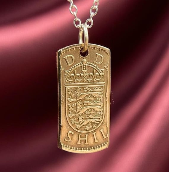 UK Shilling Coin Necklace: Royal Coat of Arms Pendant