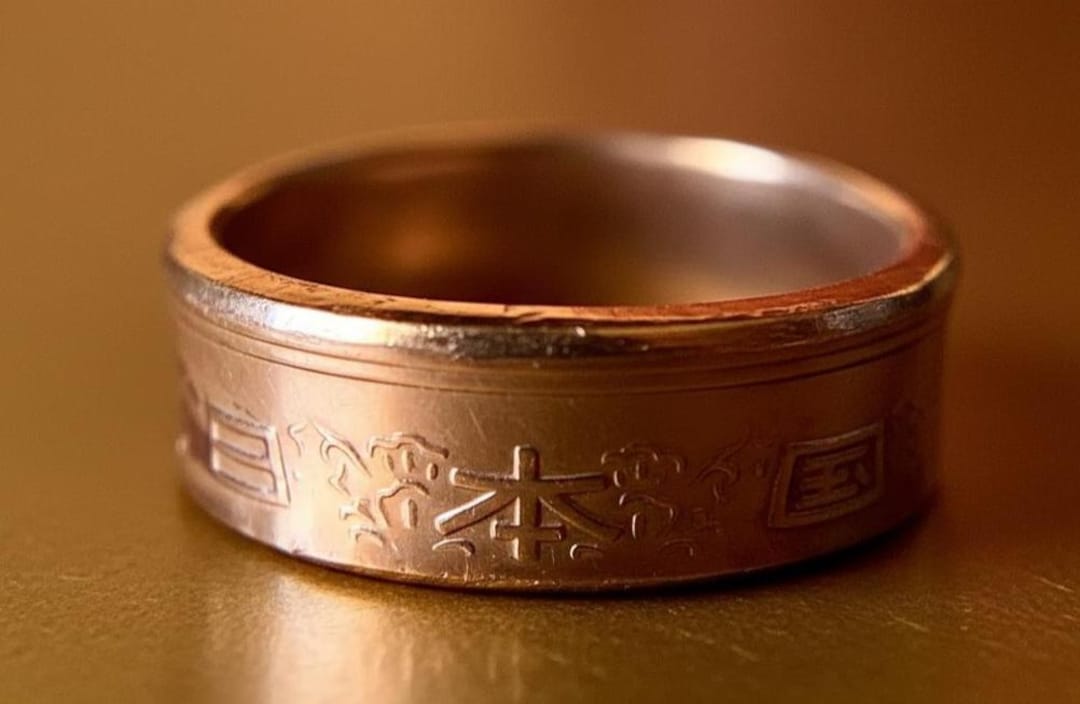 Japan Ring, Japanese Tokyo Kanji Coin Ring 10 Yen, Asian Ring Jewelry ...