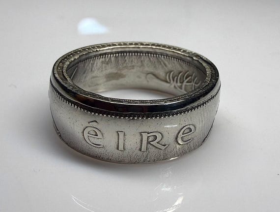 Vintage Irish Ring, Pre Euro Ireland Coin Ring, Ireland Harp Ring, 1 Punt Pound Hand Made