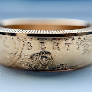 22K Gold USA Coin Ring | 1/2 Ounce Random Date | Engagement Hand Made High Visible Detail.