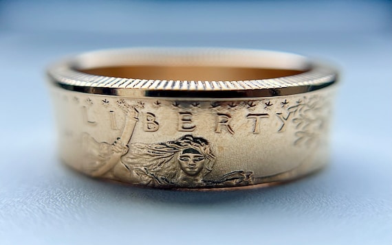 22K Gold USA Coin Ring | 1/2 Ounce Random Date | Engagement Hand Made High Visible Detail.
