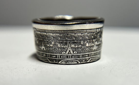 Aztec Calendar Ring | Mayan Calendar Silver Ring | Mexican Souvenir Calendar Hand Made Coin Ring | Antique Finish Piece Gift