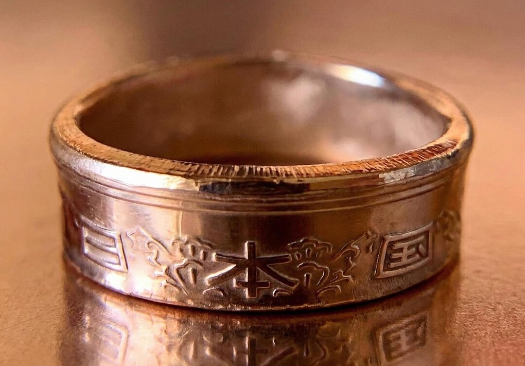 Japan Ring, Japanese Tokyo Kanji Coin Ring 10 Yen, Asian Ring Jewelry ...