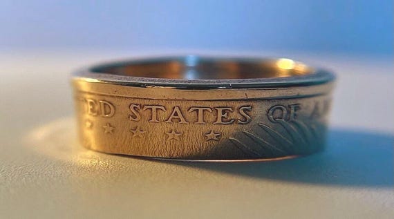 American Gold Coin Ring | US Sacajawea Brass Dollar Coin Ring | Hand Made USA Dollar Ring