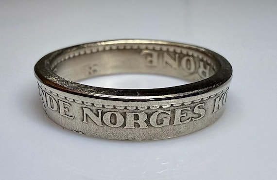 Norway Coin Ring Handcrafted from 1 Krone Coin | Norwegian Currency Jewelry, Unique Scandinavian Gift for Men and Women, Vintage Style Band