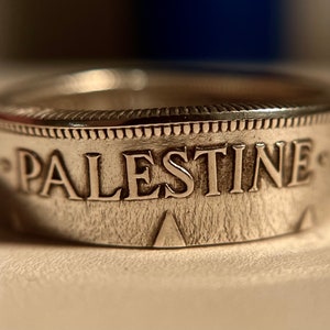 Palästinensischer Vintage Silber (Handgemacht) Münzenring | Gaza West Bank Ring | Authentische Münze/seltenes Fundstück | Antiker Palästina Schmuck aus dem Nahen Osten