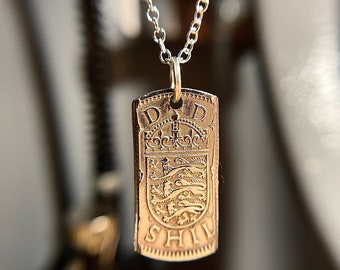 UK Shilling Coin Necklace: Royal Coat of Arms Pendant