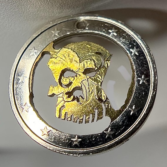 Skull Pendant | Hand Carved Dia De Los Muertos Inpired Coin Pendant | One of a Kind Piece