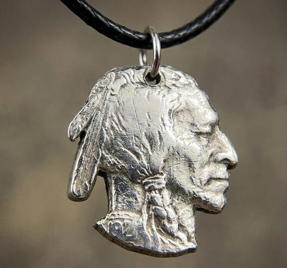 Hand Carved Buffalo Nickel Pendant: Native American Jewelry, Indian Head
