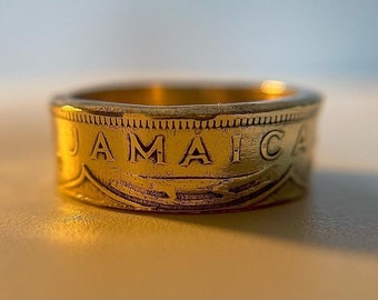 Jamaica-ring | Jamaicaanse vintage handgemaakte muntring | Messing ring jaren 40 | Handgemaakte sieraden | Antiek cadeau uit Jamaica | Kingston-bandring