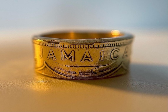 Jamaica Ring | Jamaican Vintage Hand Made Coin Ring | 1940s Brass Ring | Handmade Jewelry | Antique Gift from Jamaica | Kingston Band Ring