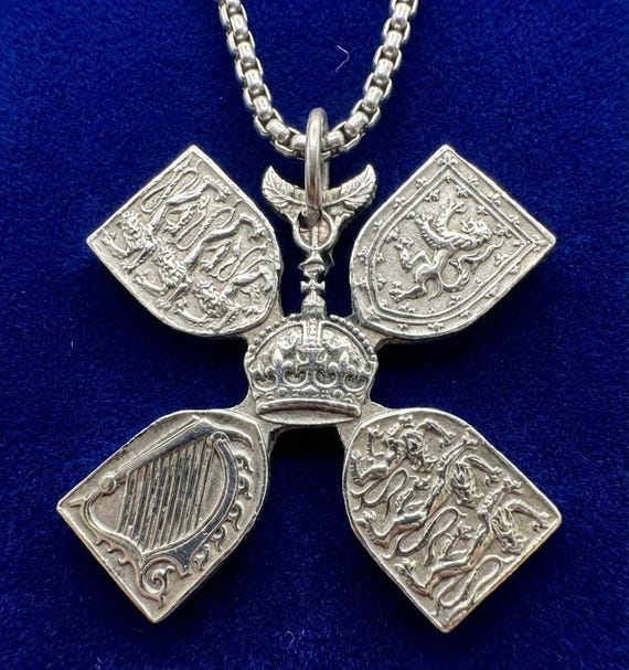 UK Shilling Coin Necklace: Royal Coat of Arms Pendant