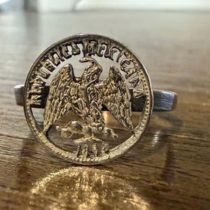 Mexican Silver Eagle Ring | Soldered Mexican Carved Eagle Vintage Antique Silver Ring Band | Gift from Mexico | Latino Mexican Silver
